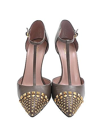 Gucci Gucci Studded Coline T-Strap Pumps in Brown Leather (view 2)