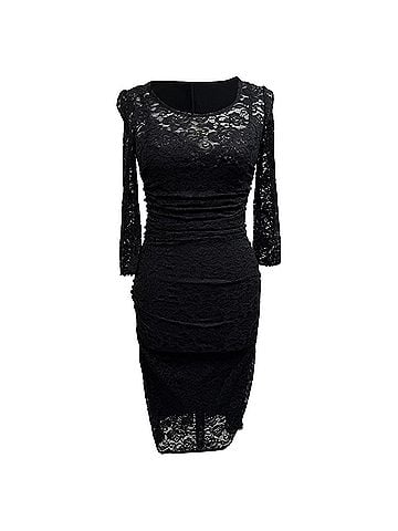 Dolce & Gabbana  Dolce & Gabbana Lace-Detailed Fitted Midi Dress in Black Viscose (view 1)