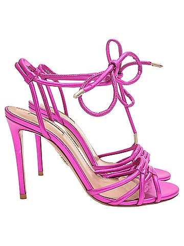 Aquazzura Aquazzura Laura Metallic Heeled Sandals in Pink Leather  (view 1)