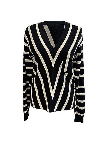 Chloé Chloé Sailor Striped V-Neck Sweater in Black and White Cotton  (view 1)