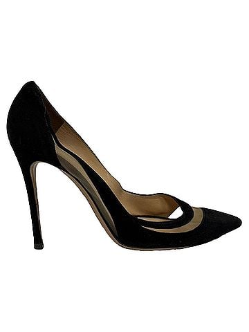 Gianvito Rossi  Gianvito Rossi Mesh Accent Pointed-Toe Pumps in Black Suede (view 1)