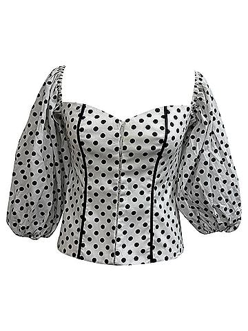 Caroline Constas Caroline Constas Belen Polka Dot Off Shoulder Blouse in White Cotton (view 1)