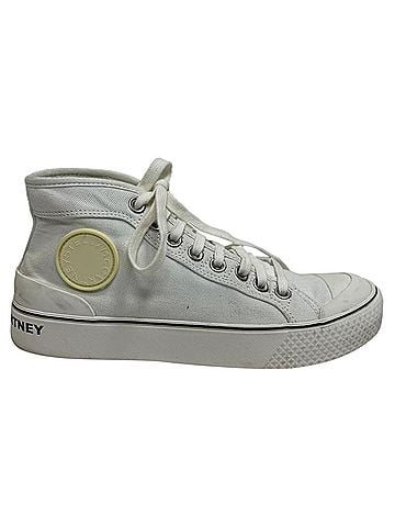 Stella McCartney Stella Mccartney Logo Accent High-Top Sneakers in White Canvas  (view 1)