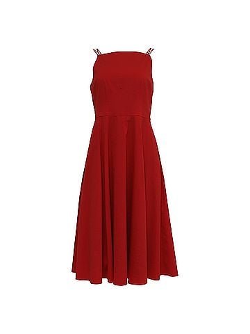 Theory  Theory Square-Neck Midi Dress in Red Cotton (view 1)