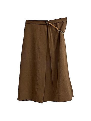 Victoria Beckham Victoria Beckham Embellished Pleated Midi Skirt in Brown Virgin Wool (view 2)