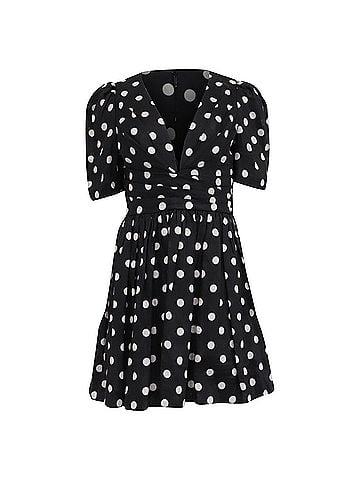 Zimmermann Zimmermann Polka-Dot Mini Dress in Black Linen (view 1)