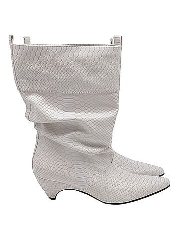 Stella McCartney  Stella Mccartney Snakeskin-Embossed Mid-Calf Boots in White Leather (view 1)