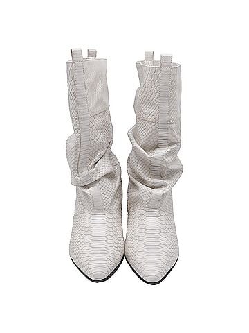 Stella McCartney  Stella Mccartney Snakeskin-Embossed Mid-Calf Boots in White Leather (view 2)