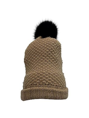 Burberry Burberry Knitted Pom-Pom Beanie in Brown Wool (view 1)