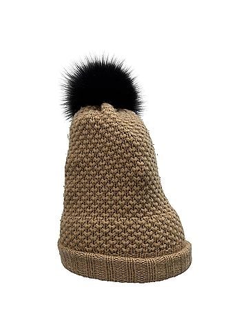 Burberry Burberry Knitted Pom-Pom Beanie in Brown Wool (view 2)