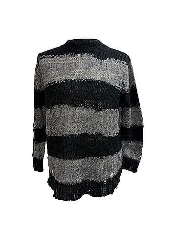Acne Acne Studios Striped Distressed Sweater in Grey Acrylic (view 1)