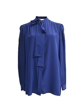 Chloé Chloé Tie-Front Long Sleeve Blouse in Blue Silk (view 1)