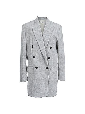 Isabel Marant  Isabel Marant Etoile Plaid Double-Breasted Blazer in Grey Wool (view 1)