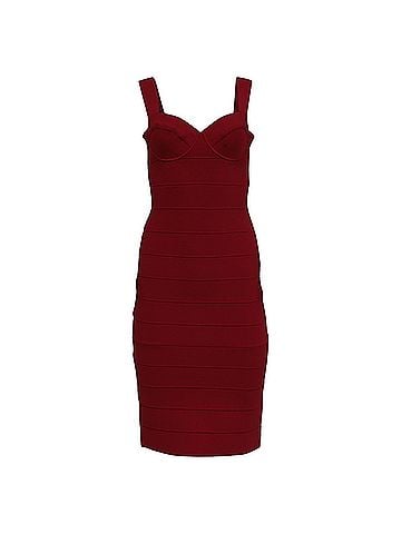 Herve Leger Herve Leger x Julia Restoin Roitfeld Sweetheart Bandage Midi Dress in Burgundy Viscose (view 1)