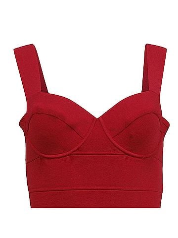 Herve Leger Herve Leger x Julia Restoin Roitfeld Sweetheart Bandage Midi Dress in Burgundy Viscose (view 2)