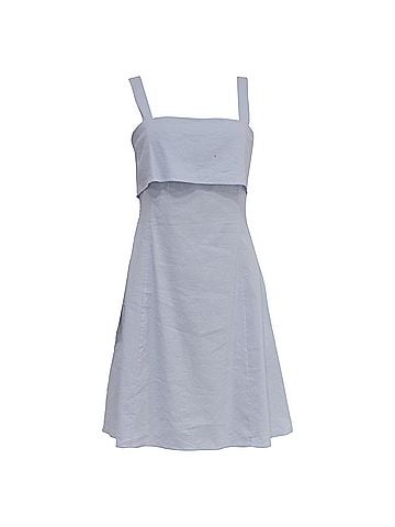 Theory  Theory Draped-Back Mini A-Line Dress in Light Blue Linen (view 1)