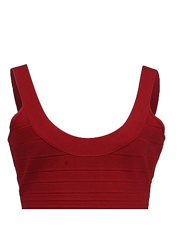 Herve Leger  Herve Leger Bandage Pleated Midi Dress in Burgundy Rayon (view 2)