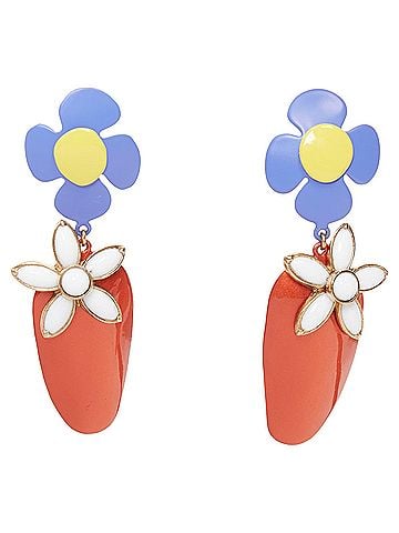 Saint Laurent SAINT LAURENT 2021 Runway blue orange daisy white stone plate clip earring Pair (view 1)
