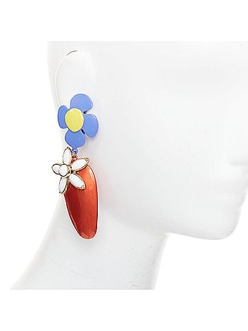 Saint Laurent SAINT LAURENT 2021 Runway blue orange daisy white stone plate clip earring Pair (view 2)