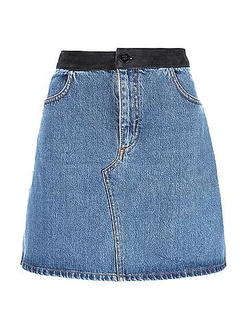Victoria Beckham  Victoria Beckham Contrast Mini Denim Skirt in Blue Cotton (view 1)