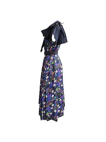 Sacai  Sacai Floral-Print Belted Asymmetric Midi Dress in Multicolor Polyester (view 2)