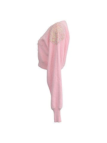Alessandra Rich Alessandra Rich Beaded Cropped Sweater in Pink Anggora Wool (view 2)