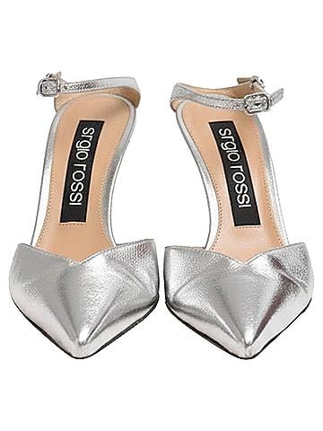Sergio Rossi Sergio Rossi Pointed Toe Mules in Silver Leather (view 2)