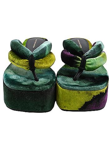 Dries Van Noten Dries Van Noten Thong Platform Sandals in Multicolor Velvet  (view 2)