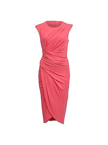 Michael Kors Michael Kors Cap-Sleeve Ruched Stretch Midi Dress in Pink Viscose (view 1)