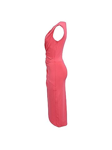 Michael Kors Michael Kors Cap-Sleeve Ruched Stretch Midi Dress in Pink Viscose (view 2)