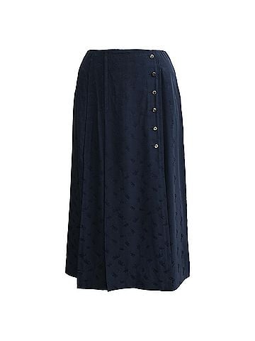 Chloé Chloé Patterned Pleated Midi Skirt in Navy Blue Silk (view 1)