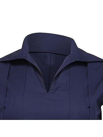 MARNI Marni Open-Collar Pleated Midi Dress in Navy Blue Cotton (view 2)