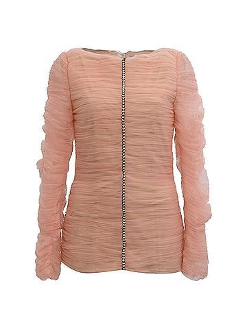 Khaite Khaite Vienna Crystal-Embellished Pleated-Tulle Top in Pink Polyamide (view 1)