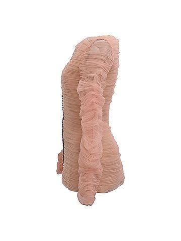 Khaite Khaite Vienna Crystal-Embellished Pleated-Tulle Top in Pink Polyamide (view 2)