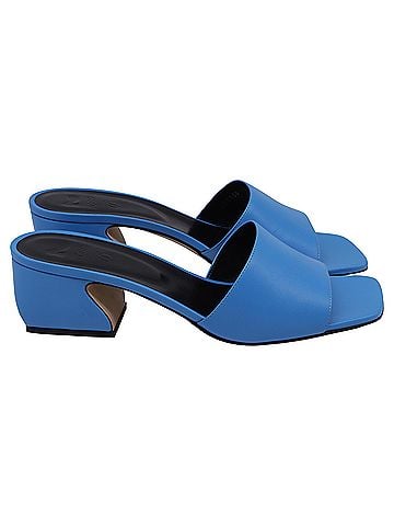 Sergio Rossi Sergio Rossi Square-Toe 50mm Mules in Blue Leather (view 1)