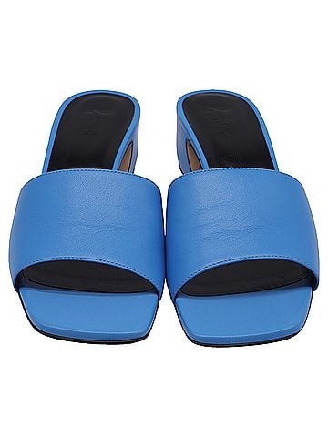 Sergio Rossi Sergio Rossi Square-Toe 50mm Mules in Blue Leather (view 2)