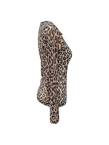 Dolce & Gabbana  Dolce & Gabbana Leopard-Print Long Sleeve Top in Brown Polyamide (view 2)