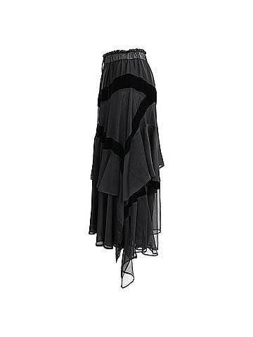 Sacai Sacai Drawstring Ruffled Midi Skirt in Black Polyester (view 2)
