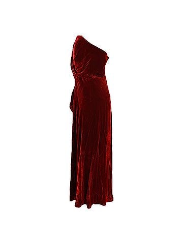 Johanna Ortiz  Johanna Ortiz Bow Belt One-Shoulder Midi Dress in Burgundy Velvet  (view 2)