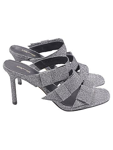 Diane von Furstenberg Diane Von Furstenberg Bow Straps Heeled Mules in Metallic Silver Glitter (view 1)