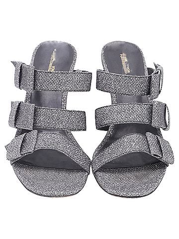 Diane von Furstenberg Diane Von Furstenberg Bow Straps Heeled Mules in Metallic Silver Glitter (view 2)