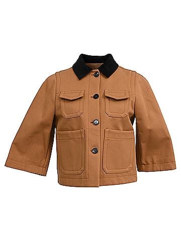 Loewe Loewe Corduroy Collar Quarter Sleeve Short Shirt Jacket In Brown Cotton (view 1)