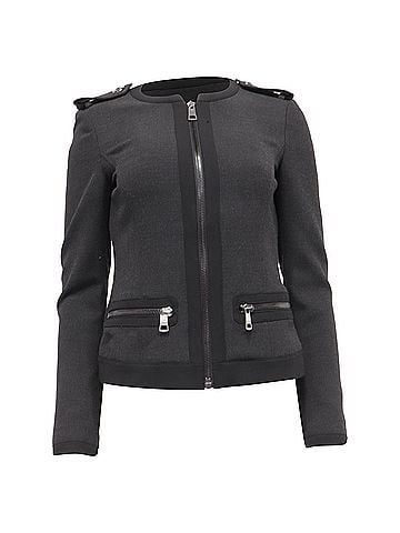 Burberry Burberry Zip-Up Collarless Jacket in Dark Grey Polyester  (view 1)