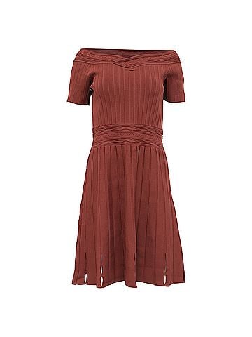 Sandro  Sandro Lottie Off-Shoulder Dress in Burgundy Viscose (view 1)