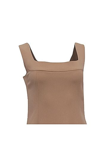 Dolce & Gabbana  Dolce & Gabbana Square-Neck Sleeveless Midi Dress in Beige Viscose (view 2)