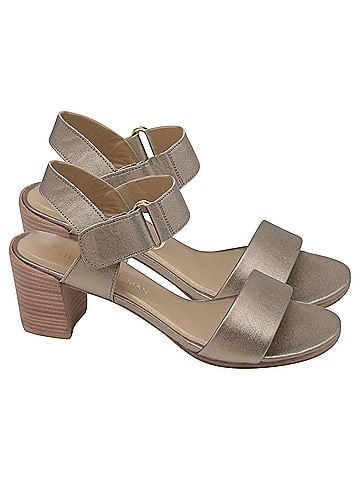 Stuart Weitzman  Stuart Weitzman Ankle Strap Block-Heel Sandals in Metallic Gold Leather (view 1)