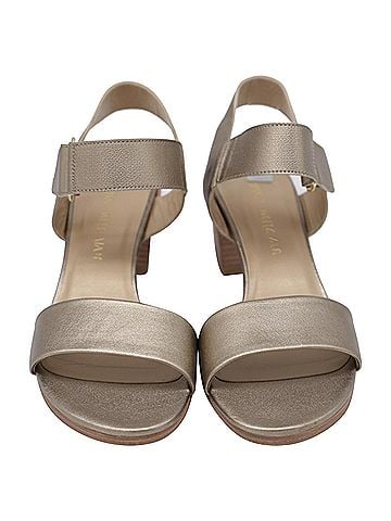 Stuart Weitzman  Stuart Weitzman Ankle Strap Block-Heel Sandals in Metallic Gold Leather (view 2)