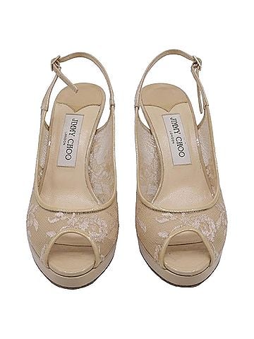 Jimmy Choo  Jimmy Choo Nova Lace Accent Slingback Pumps in Nude Leather (view 2)