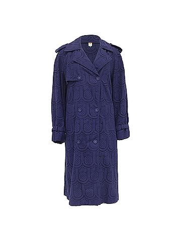 FARM Rio  Farm Rio Eyelet Double-Breasted Trench Coat in Navy Blue Cotton (view 1)