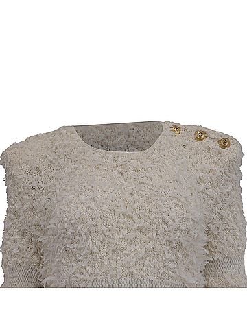 Balmain  Balmain Knitted Crewneck Sweater in White Cotton (view 2)